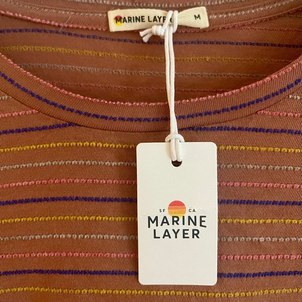 Marine Layer Women’s Classic Crew Aragon Multi Stripe Tee Shirt Size Medium NWT - Picture 4 of 9